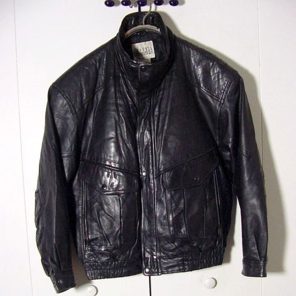 Vintage 80's Black Leather City Streets Moto Biker Jacket Sz L